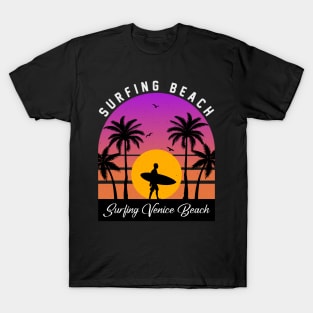 Sunset Vintage Venice Beach Waves Vacation Surfing Paradise T-Shirt